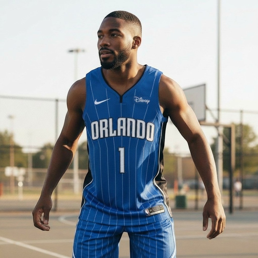 Nike‎ Orlando Magic Jersey M Blue Excellent Jonathan Isaac 1 Pinstripe Disney